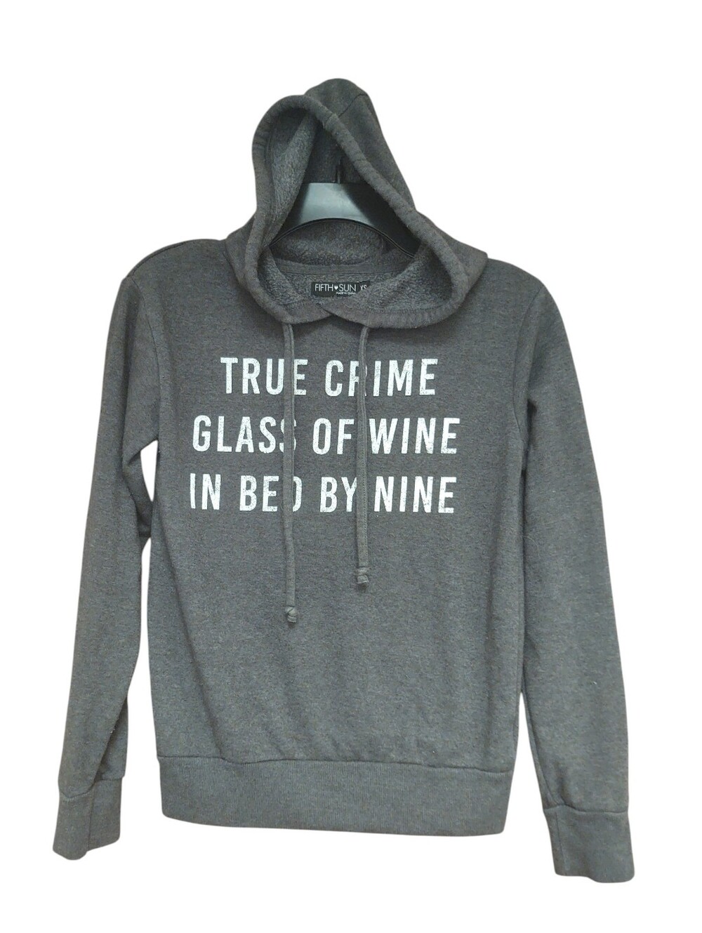 Fifth Sun Charcoal Gray Crewneck Hoodie with White Text Graphic XS